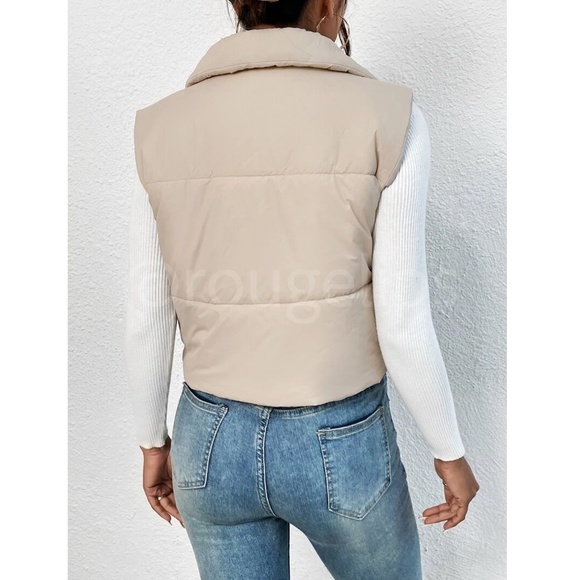 Cropped Beige Puffer Vest Zip Up - Picture 3 of 14
